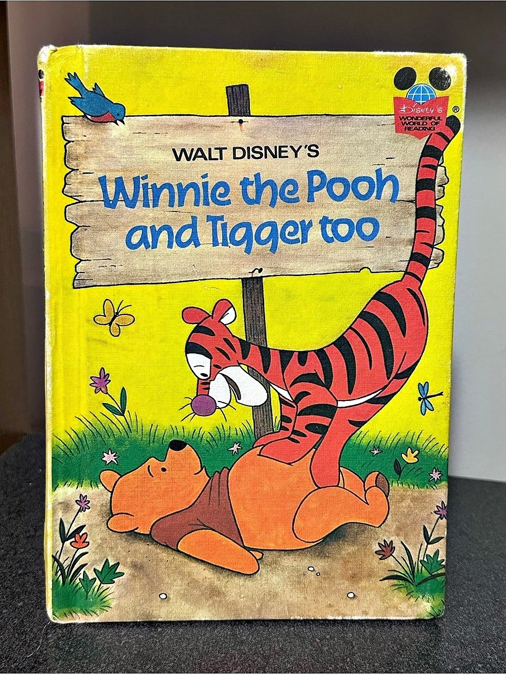 Vintage 1972 Disney Winnie the Pooh and Tigger Too Hardcover Book Yellow & Blue